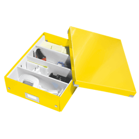 Boîte en carton compartimentée jaune avec couvercle