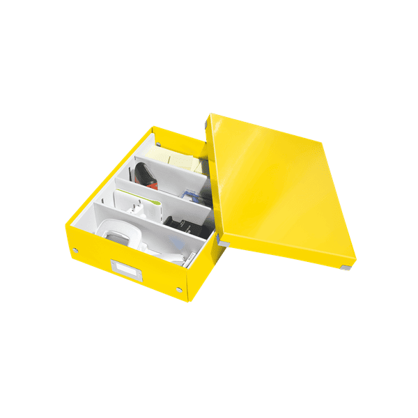 Boîte en carton compartimentée jaune avec couvercle