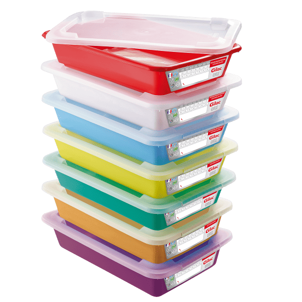 Lot de 7 Bacs plats témoins avec couvercle 8 litres HACCP GILAC