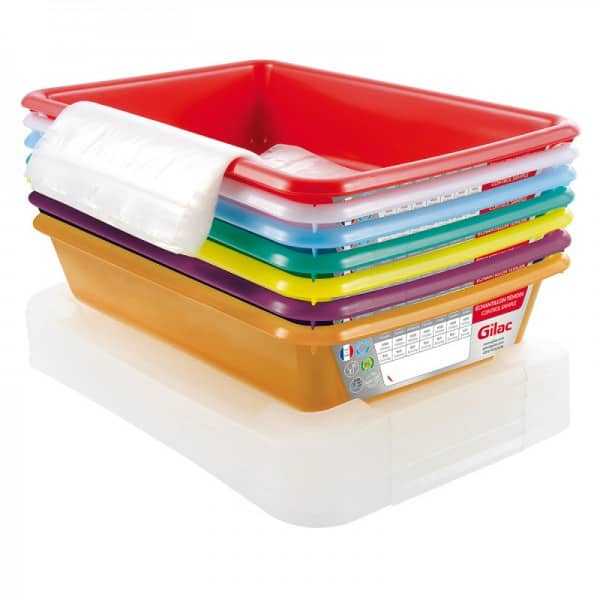 Lot de 7 Bacs plats témoins avec couvercle 8 litres HACCP GILAC