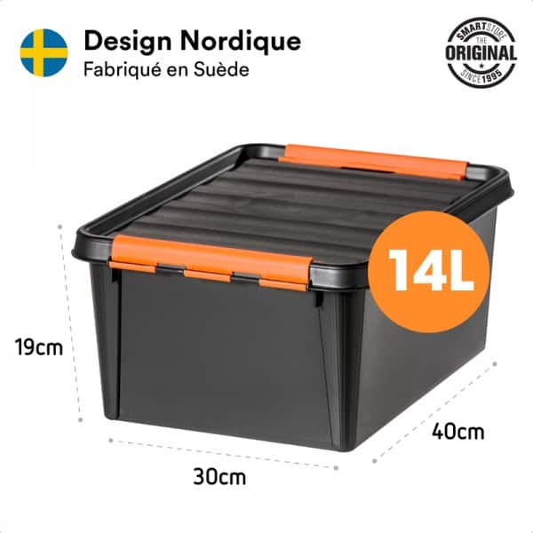 Boîte de rangement noire solide 14 litres