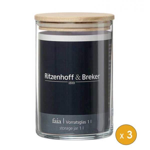 Lot de 3 Bocaux de conservation en verre 1 litre