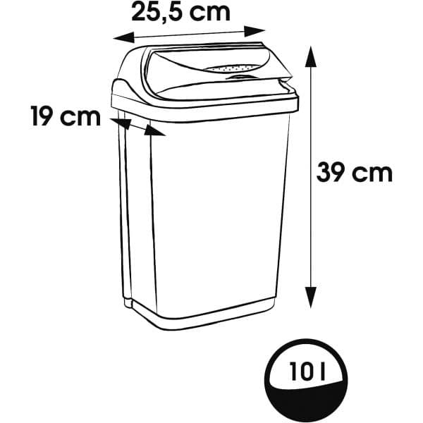 Poubelle plastique à couvercle coulissant 10 litres