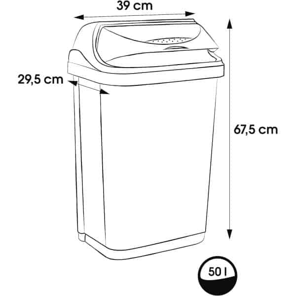 Poubelle plastique à couvercle coulissant 50 litres