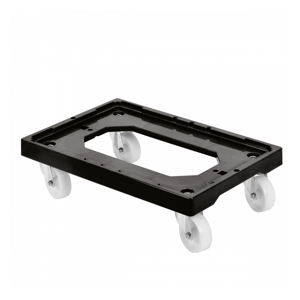 Socle rouleur 4 roues pivotantes - chape acier - noir