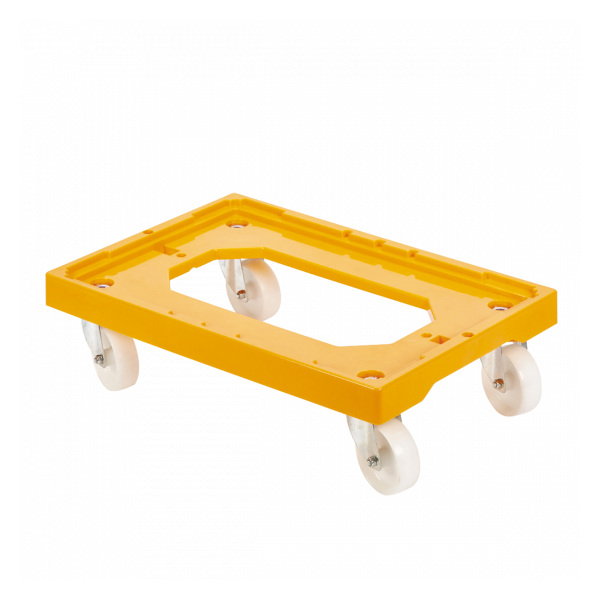 Socle rouleur 4 roues pivotantes - chape acier - jaune