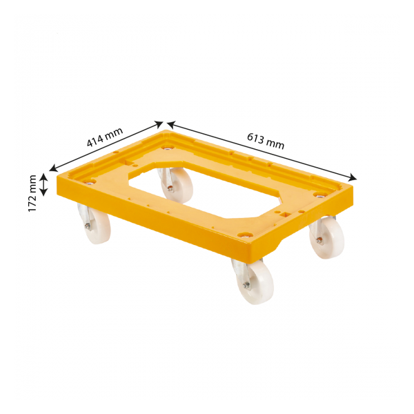 Socle rouleur 4 roues pivotantes - chape acier - jaune