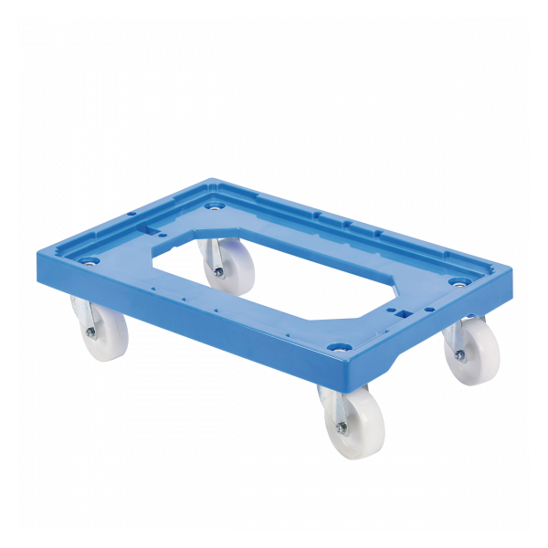 Socle rouleur 4 roues pivotantes - chape acier - bleu