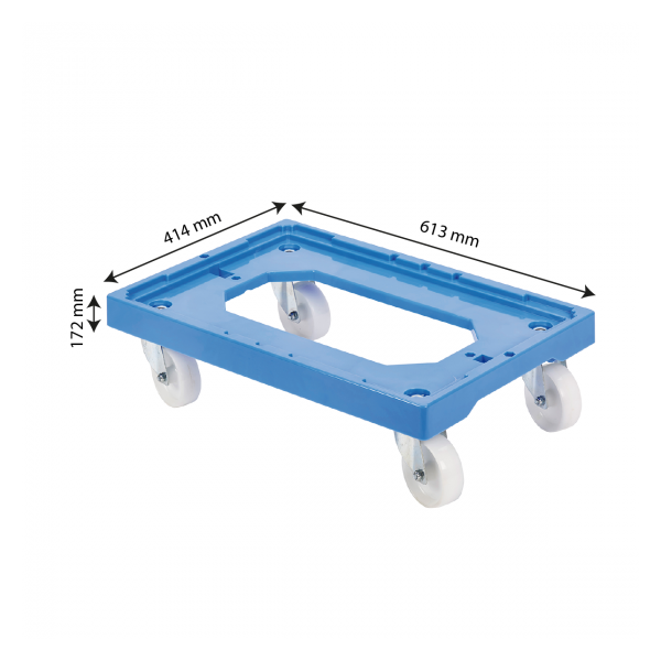 Socle rouleur 4 roues pivotantes - chape acier - bleu