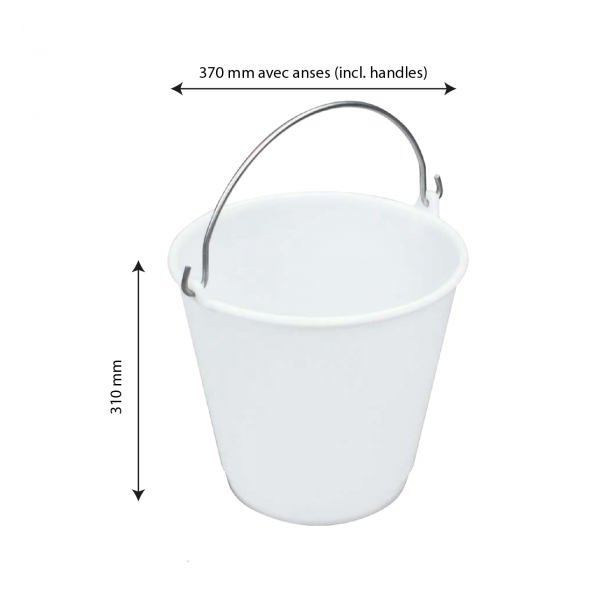 Seau rond 14 L gradué avec anse inox - blanc