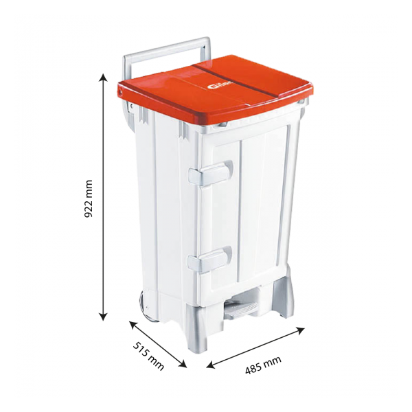 Collecteur à pédale 90 L + porte - couvercle rouge