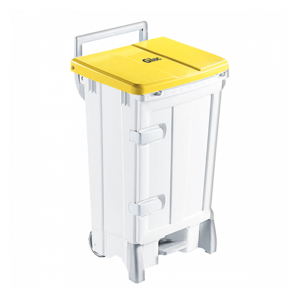 Collecteur à pédale 90 L + porte - couvercle jaune