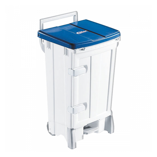 Collecteur à pédale 90 L + porte - couvercle bleu