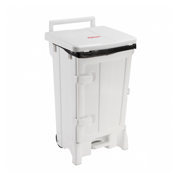 Collecteur à pédale 90 L + porte - couvercle blanc