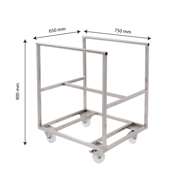 Chariot inox pour bac grand volume semi-cylindrique 170 L