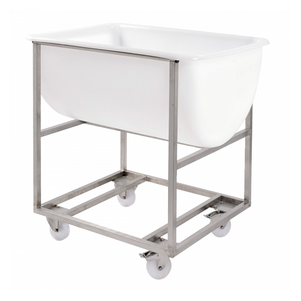 Chariot inox pour bac grand volume semi-cylindrique 170 L