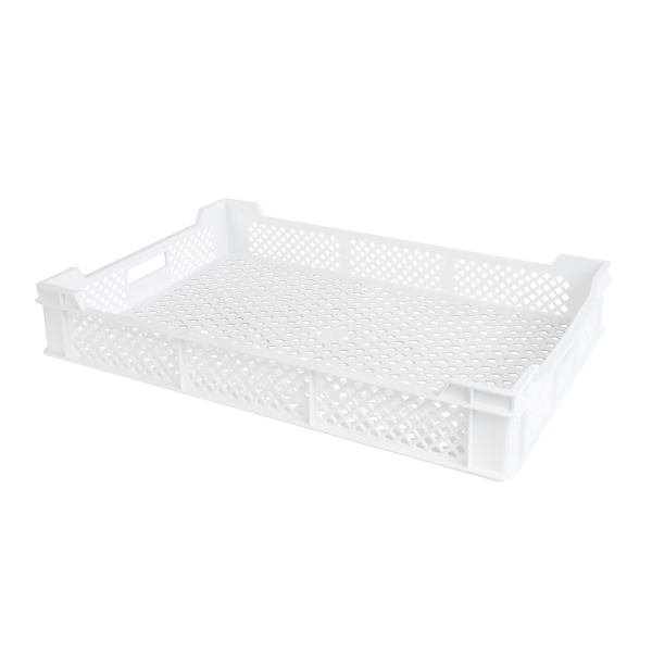 Caisse finement ajourée échancrée avec poignées 600 x 400 x 90 mm - 18 L - blanc