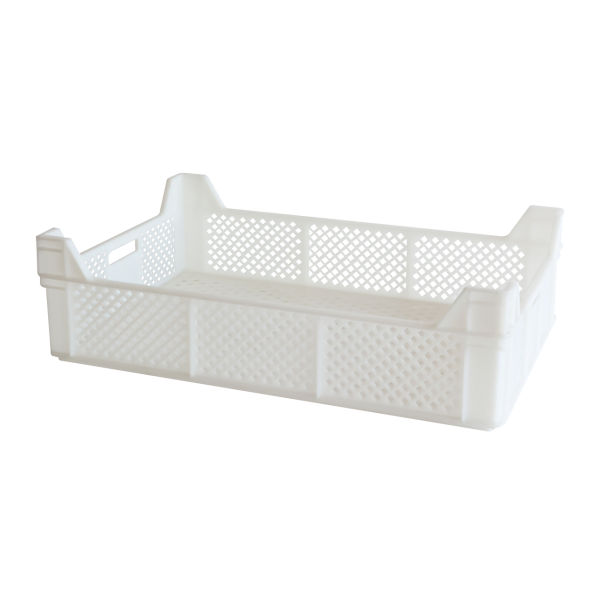 Caisse finement ajourée échancrée avec poignées 600 x 400 x 130 mm - 29 L - blanc