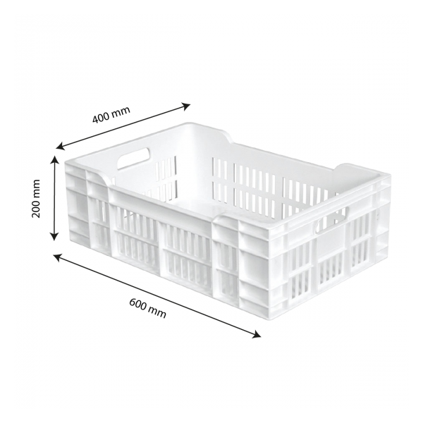 Caisse ajourée fond plein 600 x 400 x 200 mm 40 L - blanc