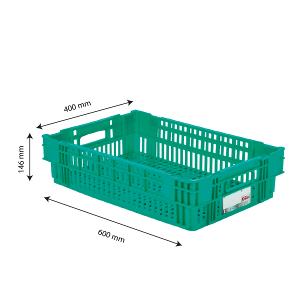 Caisse ajourée empilable emboitable 600 x 400 x 146 mm HACCP - 27 L - vert