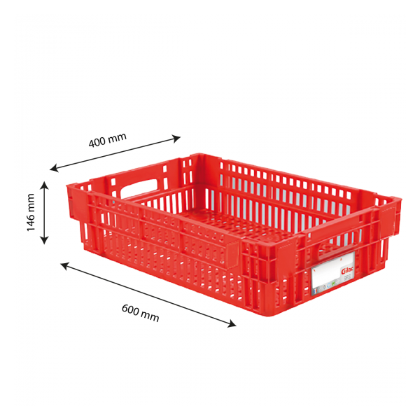 Caisse ajourée empilable emboitable 600 x 400 x 146 mm HACCP - 27 L - rouge