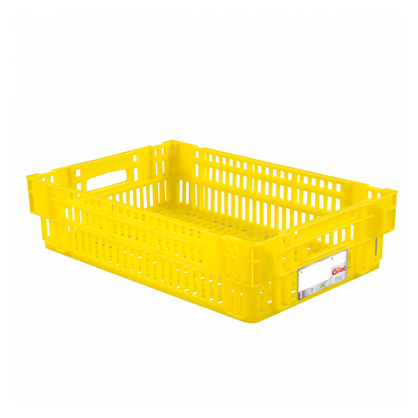 Caisse ajourée empilable emboitable 600 x 400 x 146 mm HACCP - 27 L - jaune