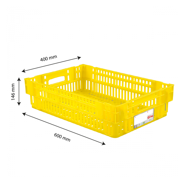 Caisse ajourée empilable emboitable 600 x 400 x 146 mm HACCP - 27 L - jaune