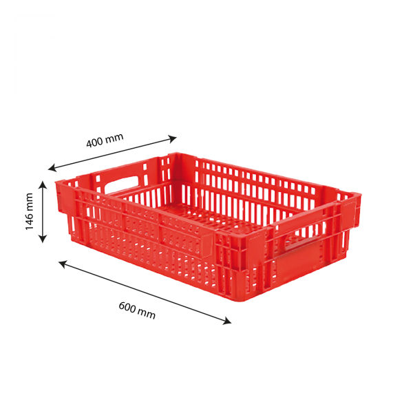 Caisse ajourée empilable emboitable 600 x 400 x 146 mm - 27 L - rouge