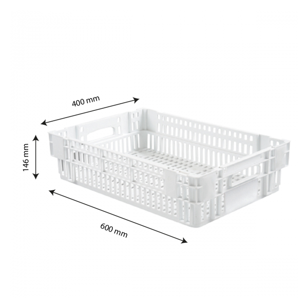 Caisse ajourée empilable emboitable 600 x 400 x 145 mm - 27 L - blanc