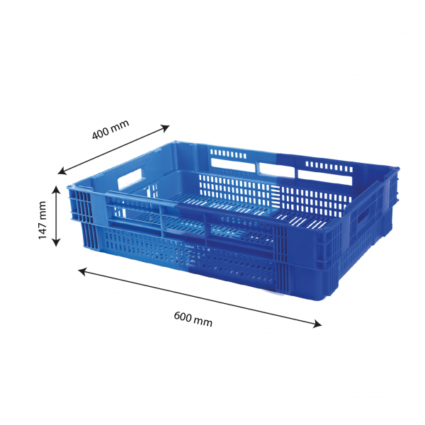 Caisse ajourée empilable emboitable 600 x 400 x 147 mm bicolore 26 L - bleu/bleu