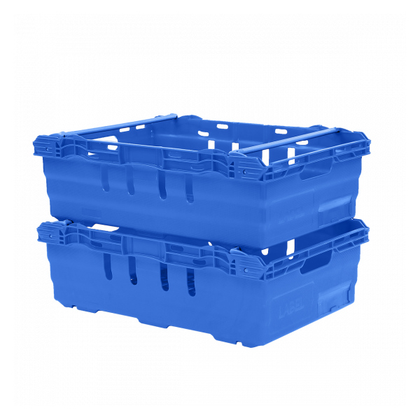 Caisse ajourée emboîtable, empilable sur barres 600 x 400 x 199 mm - 35 L – bleu