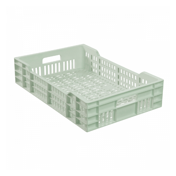 Caisse ajourée avec poignées empilable 600 X 400 25 L - vert amande