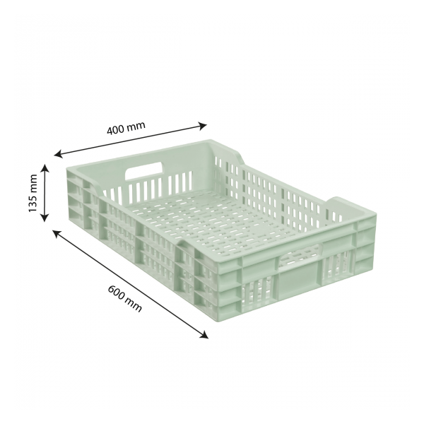 Caisse ajourée avec poignées empilable 600 X 400 25 L - vert amande