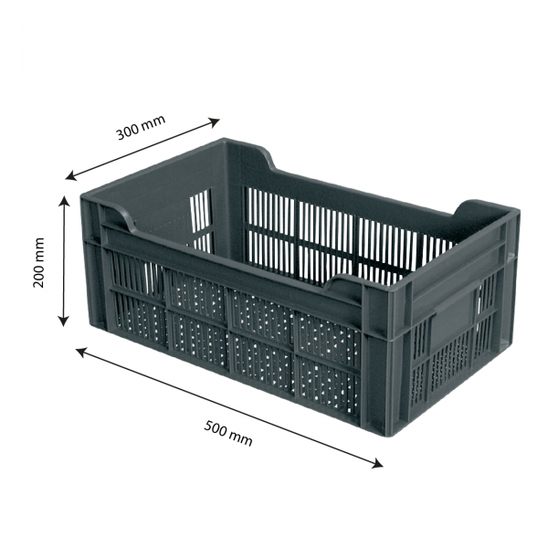 Caisse ajourée 500 x 300 x 200 mm 20 L - gris