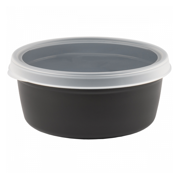 Boîte hermétique ronde noire 1,2 L + couvercle transparent - lot de 10