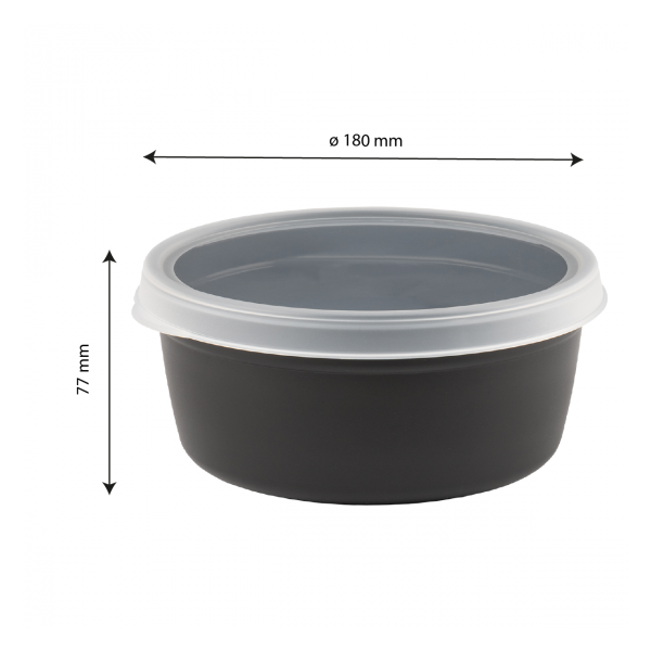 Boîte hermétique ronde noire 1,2 L + couvercle transparent - lot de 10