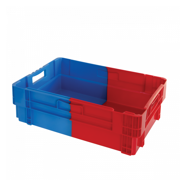 Bac plein&nbsp;empilable emboîtable 600 x 400 x 184 mm bicolore 34 L – bleu/rouge