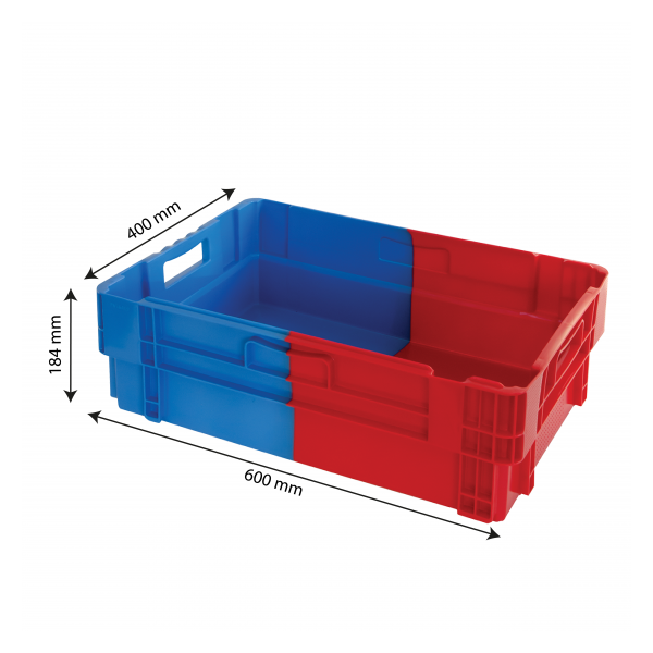Bac plein&nbsp;empilable emboîtable 600 x 400 x 184 mm bicolore 34 L – bleu/rouge