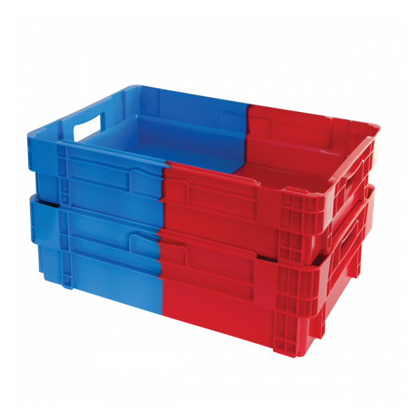Bac plein&nbsp;empilable emboîtable 600 x 400 x 184 mm bicolore 34 L – bleu/rouge