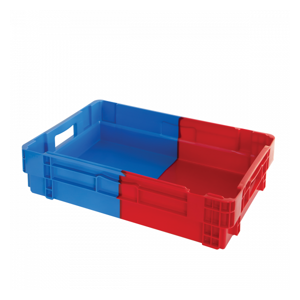 Bac plein&nbsp;empilable emboîtable 600 x 400 x 144 mm bicolore 25 L – bleu/rouge
