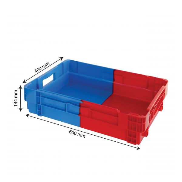 Bac plein&nbsp;empilable emboîtable 600 x 400 x 144 mm bicolore 25 L – bleu/rouge