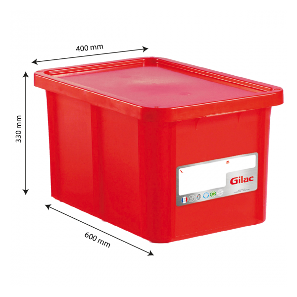 Bac HACCP 55 L rectangulaire + couvercle - rouge
