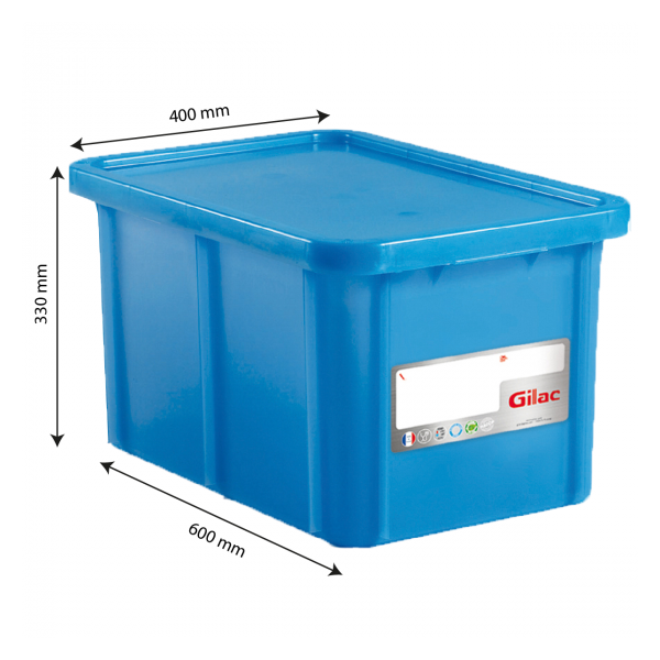 Bac HACCP 55 L rectangulaire + couvercle - bleu