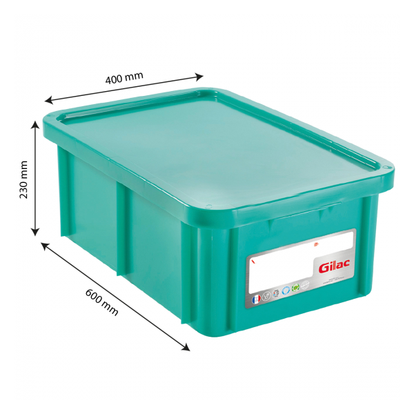 Bac HACCP 35 L rectangulaire + couvercle - vert