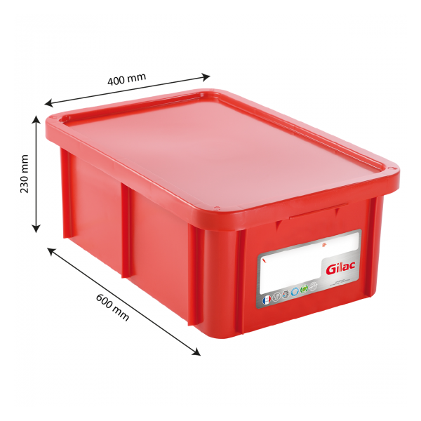 Bac HACCP 35 L rectangulaire + couvercle - rouge