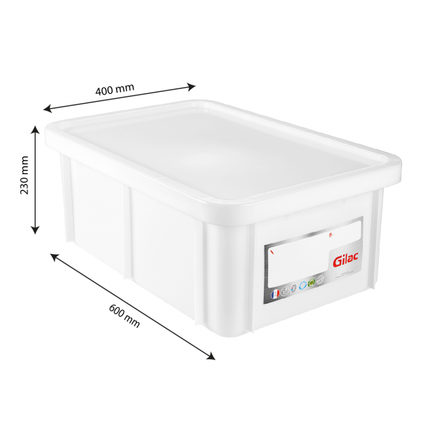 Bac HACCP 35 L rectangulaire + couvercle - blanc