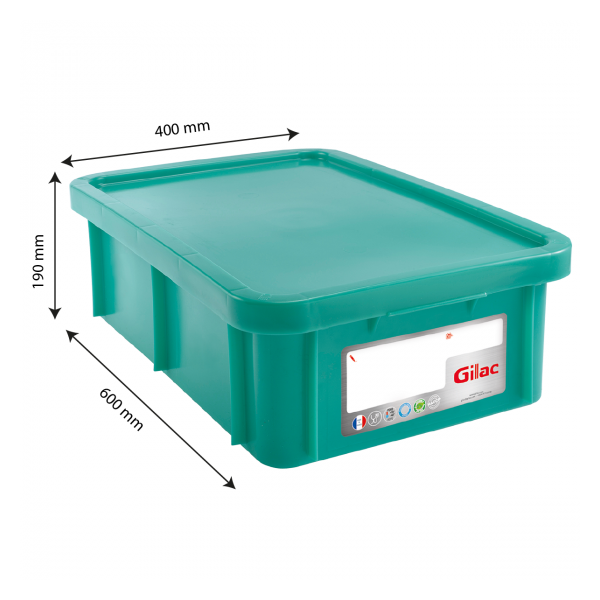 Bac HACCP 25 L rectangulaire + couvercle - vert
