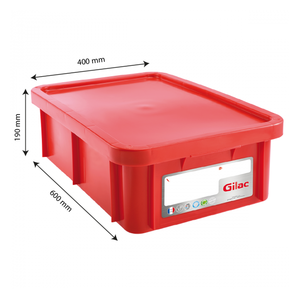 Bac HACCP 25 L rectangulaire + couvercle - rouge
