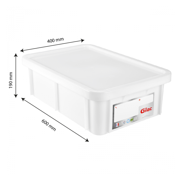 Bac HACCP 25 L rectangulaire + couvercle - blanc