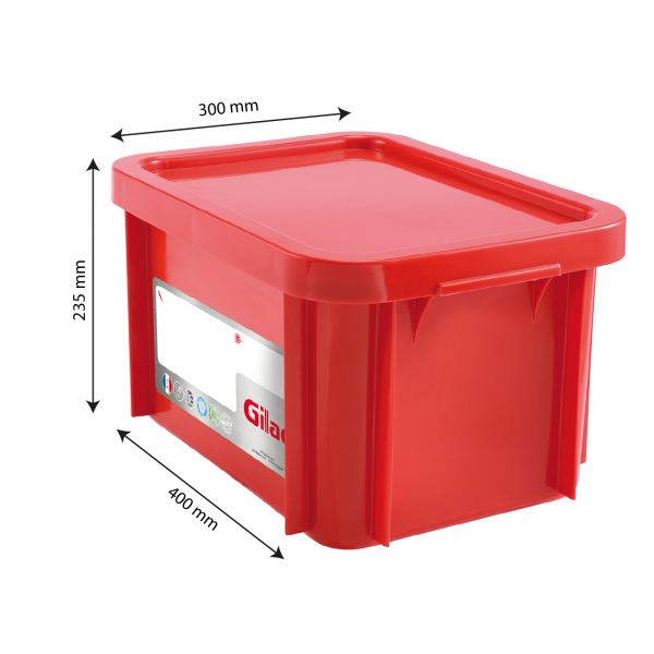 Bac HACCP 15 L rectangulaire + couvercle - rouge